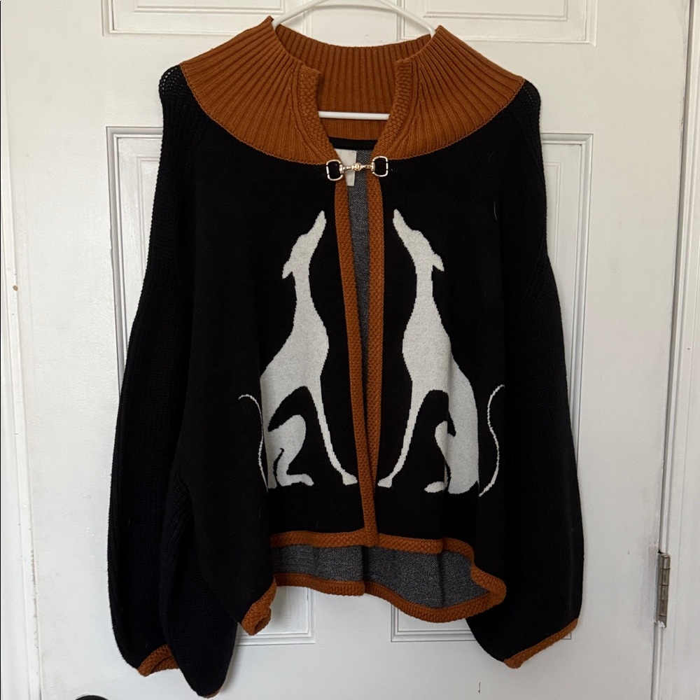 NWT Anthropologie Black and Brown Sweater with Dog Design